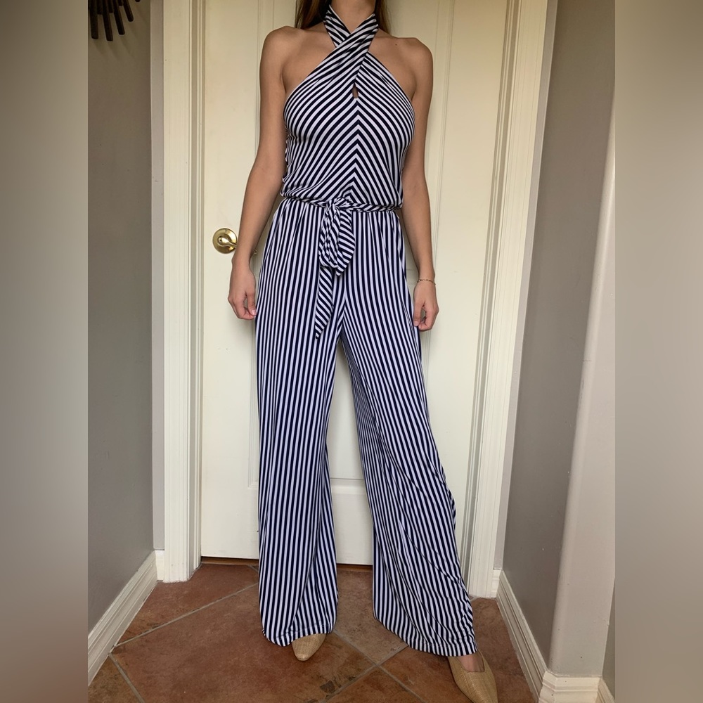 Lauren Ralph Lauren Striped Halter Jumpsuit / Petite Small